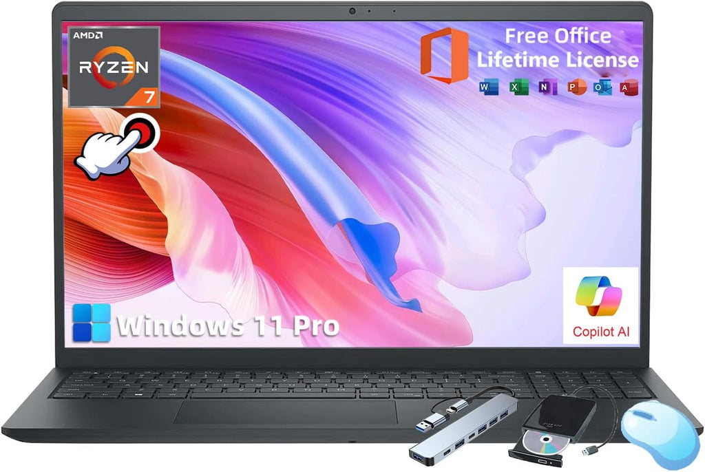 Dell Inspiron 3535 for Business Laptop - with Office   External DVD Drive • 15.6  FHD Touchscreen • AMD Ryzen 7 7730U CPU • HD Webcam • Copilot • Win 11 pro 16GB RAM | 512GB SSD