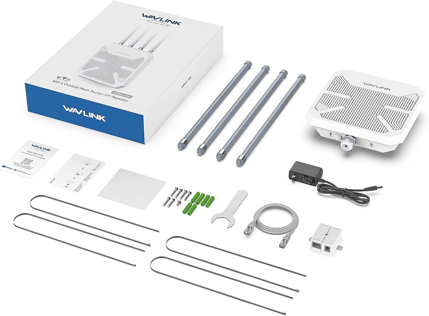 WAVLINK AX1800 Outdoor WiFi 6 Extender, IP67 Weatherproof Outdoor Access Point, High Power Long Range WiFi Extender Signal Booster, 4x8dBi Antennas, Compatible Starlink for Farm, Yard, RV, Campsite