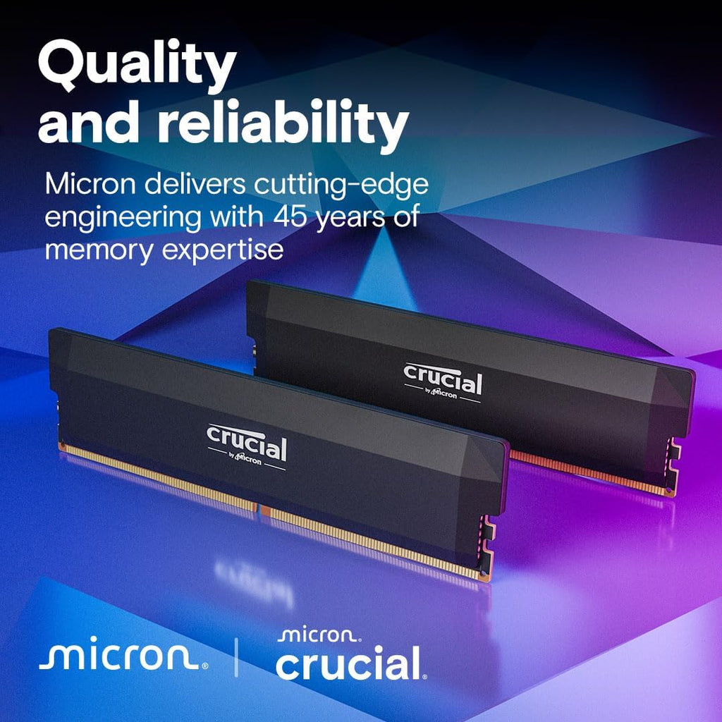 Crucial Pro 32GB DDR5 RAM Kit 2x16GB,CL36 6000MHz, Overclocking Desktop Gaming Memory, Intel XMP 3.0  AMD Expo