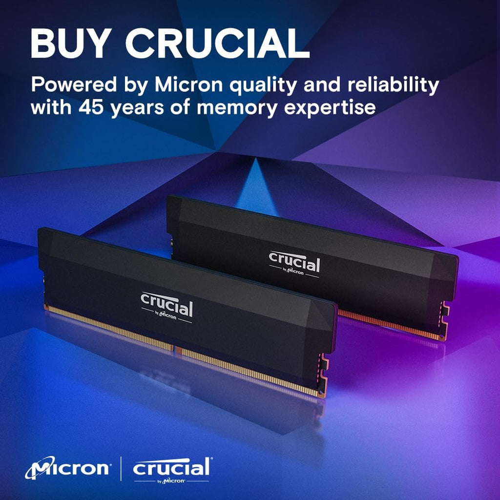 Crucial Pro 32GB DDR5 RAM Kit 2x16GB,CL36 6000MHz, Overclocking Desktop Gaming Memory, Intel XMP 3.0  AMD Expo