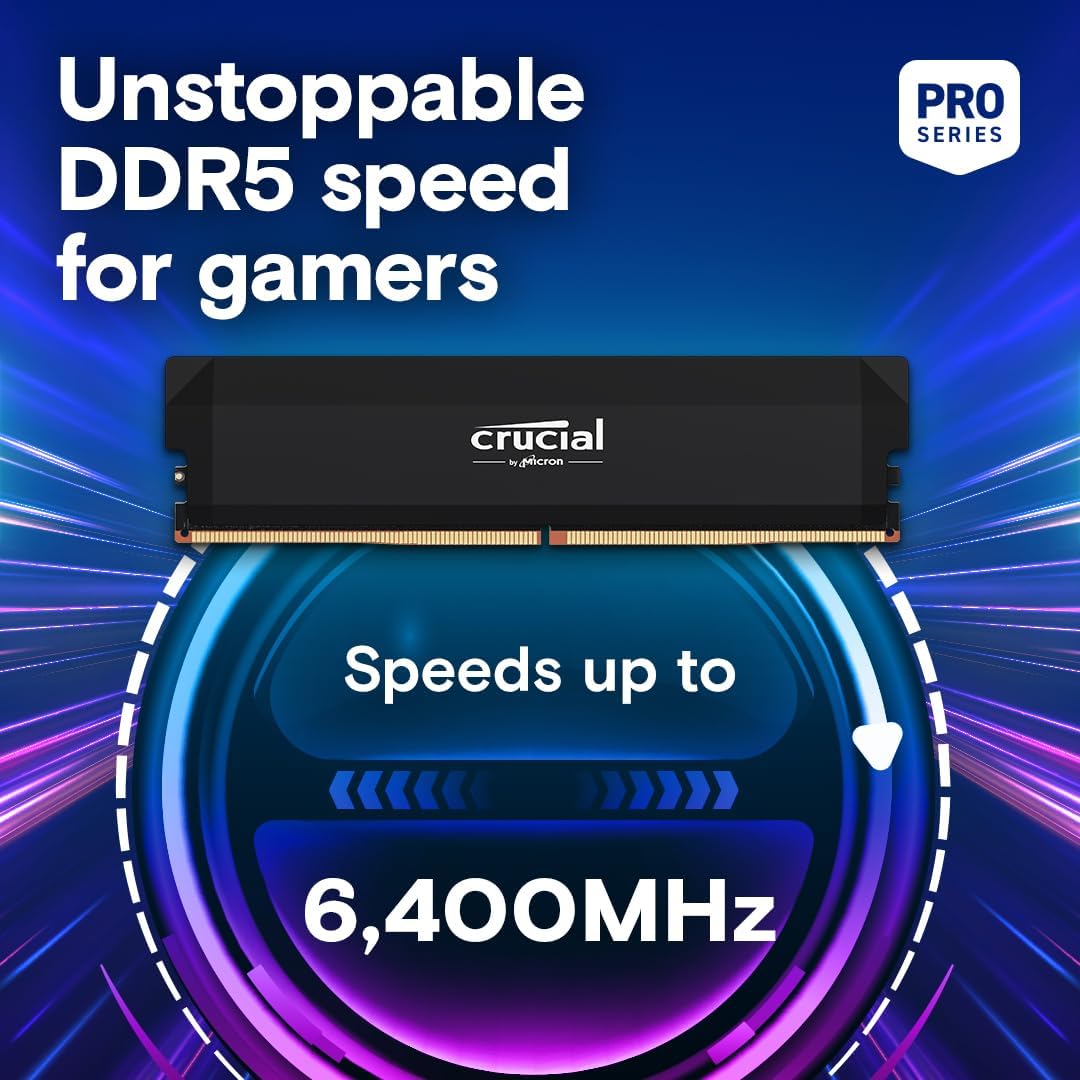 Crucial Pro 32GB DDR5 RAM Kit 2x16GB,CL36 6000MHz, Overclocking Desktop Gaming Memory, Intel XMP 3.0  AMD Expo