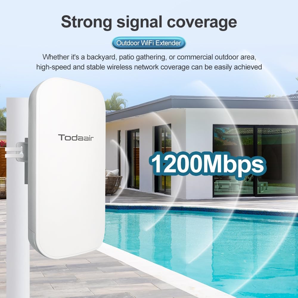 Outdoor WiFi Extender，WiFi Booster | AI Watchdog | Repeater&AP Mode｜IP65 Weatherproof | Up to 1200Mbps Dual Band WiFi Repeater | Covers Up to Least 3440 Sq. ft and 30 Devices