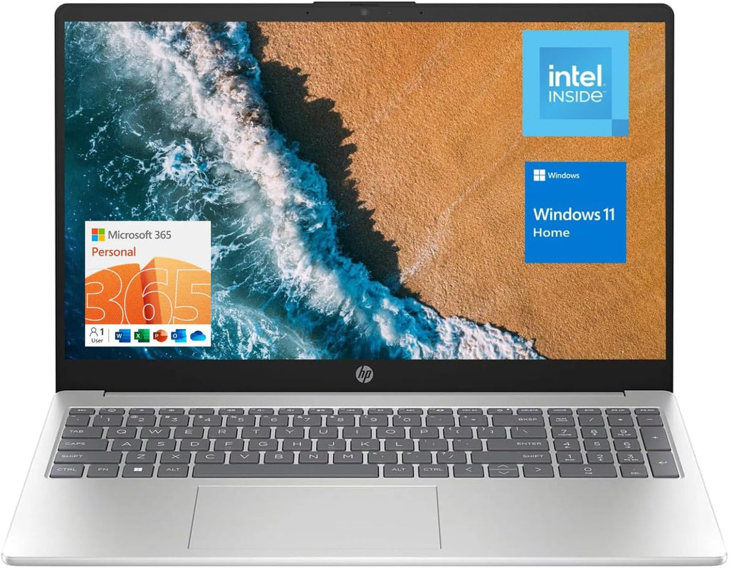 HP 15.6 Portable Laptop Include 1 Year Microsoft 365, HD Display, Intel Quad-Core N200 Processor, 16GB RAM, 128GB Storage, Wi-Fi 5, Webcam, HDMI, Numeric Keypad, Windows 11 Home, Red