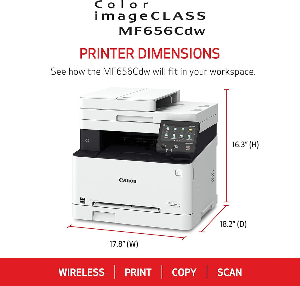 Canon Color imageCLASS MF656Cdw - Wireless Duplex Laser Printer, All-in-One with Copier, Scanner, Fax, Auto Document Feeder, Mobile Ready, 3 Year Limited Warranty, 22 PPM, White