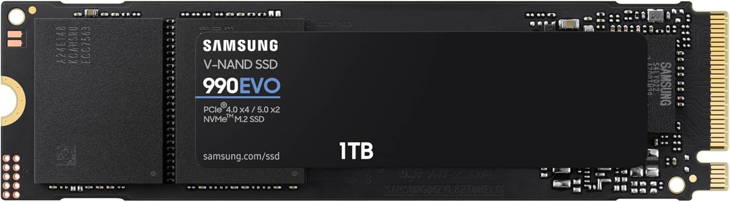 Samsung 990 EVO SSD 1TB, PCIe Gen 4x4, Gen 5x2 M.2 2280 NVMe Internal Solid State Drive, Speeds Up to 5,000MB/s, Upgrade Storage for PC Computer, Laptop, MZ-V9E1T0B/AM, Black