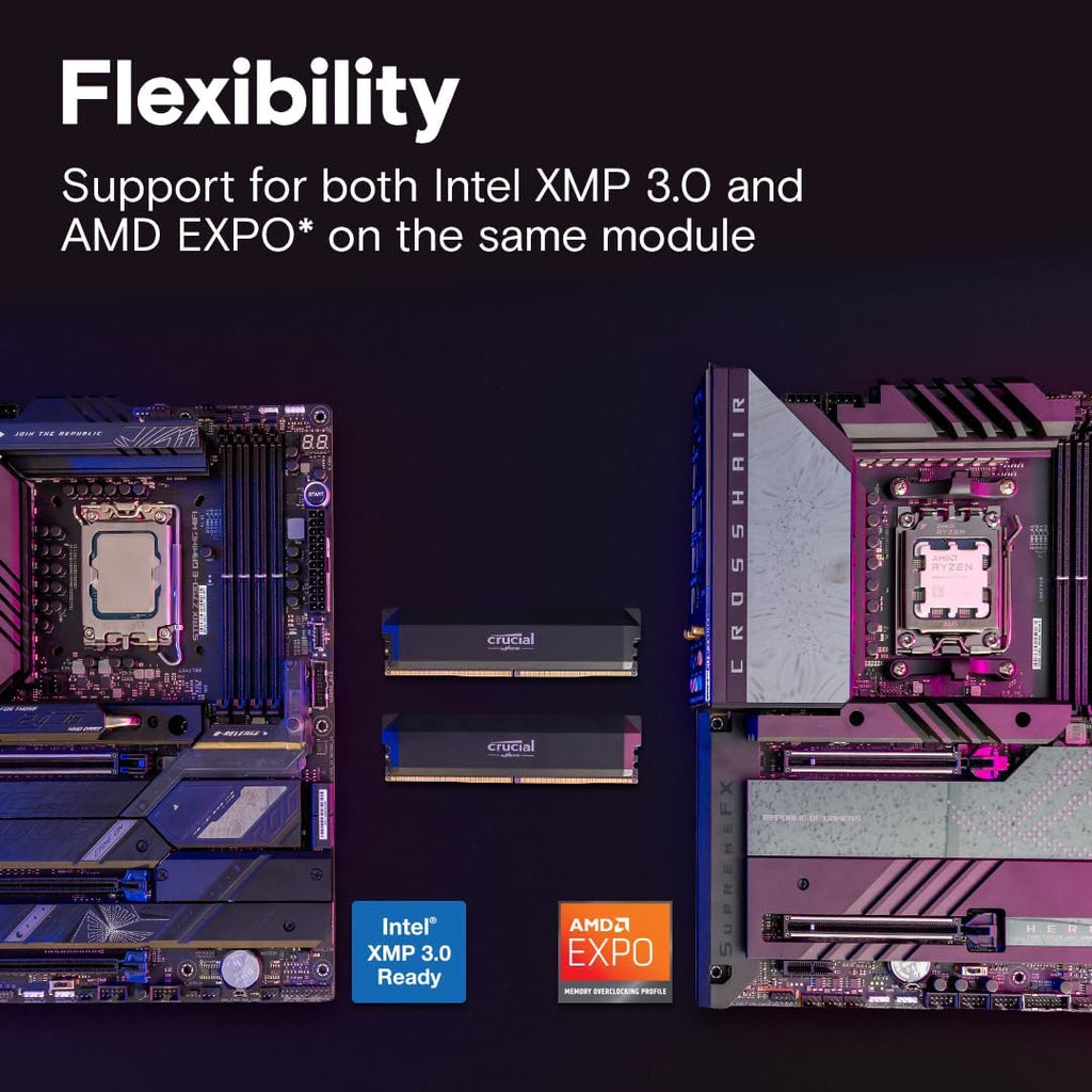 Crucial Pro 32GB DDR5 RAM Kit 2x16GB,CL36 6000MHz, Overclocking Desktop Gaming Memory, Intel XMP 3.0  AMD Expo