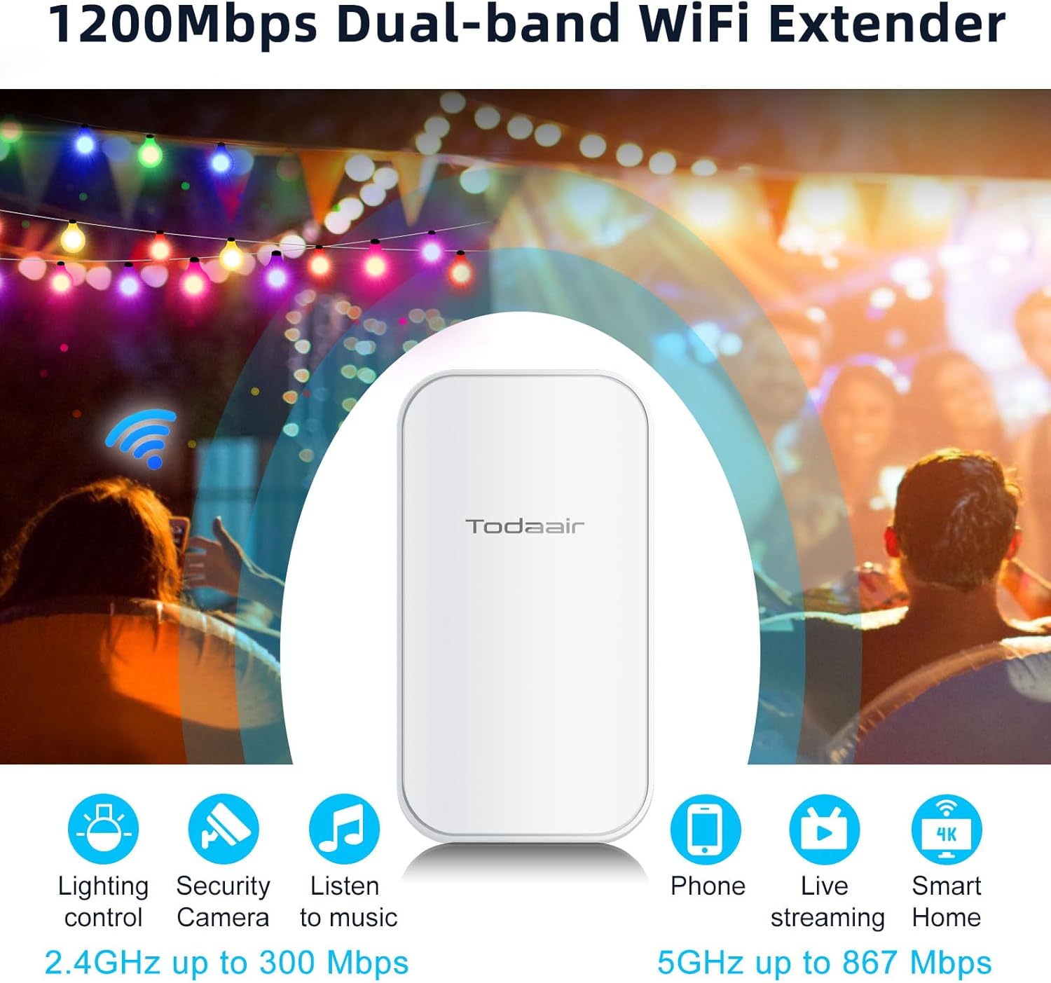 Outdoor WiFi Extender，WiFi Booster | AI Watchdog | Repeater&AP Mode｜IP65 Weatherproof | Up to 1200Mbps Dual Band WiFi Repeater | Covers Up to Least 3440 Sq. ft and 30 Devices