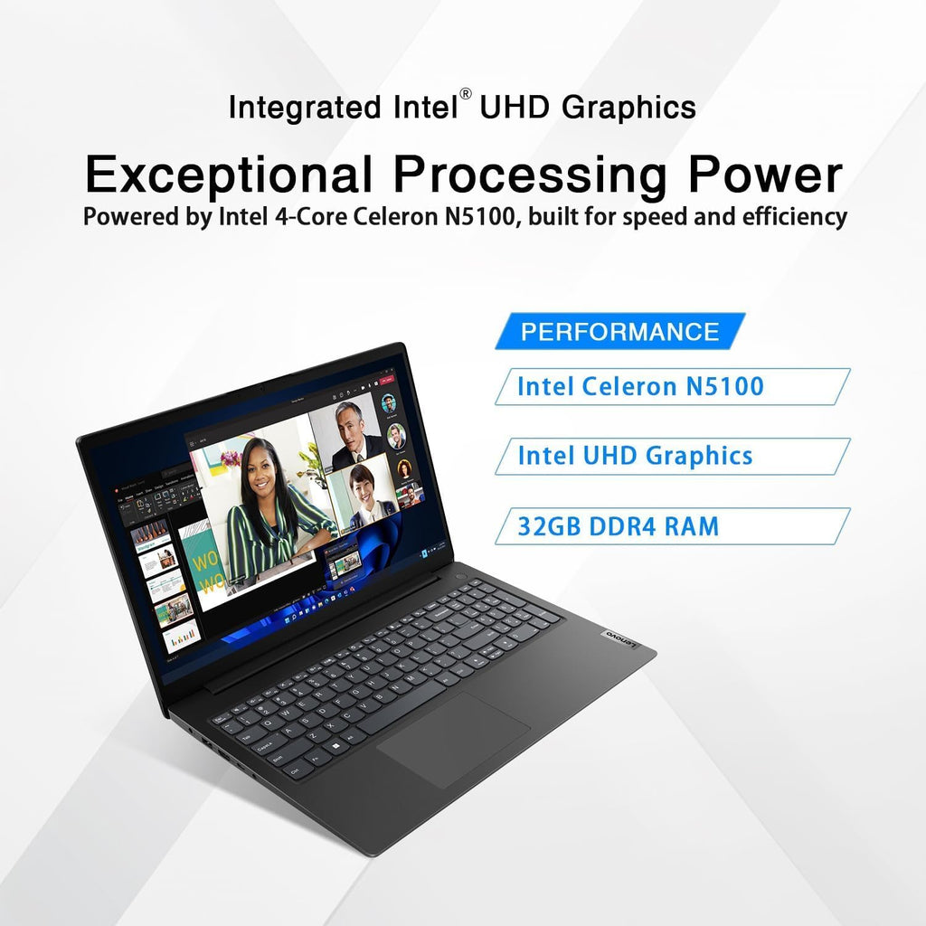 Lenovo  V15 Business Laptop • Intel Celeron N5100 4-core Processor • 16GB RAM • 1TB SSD • 15.6 FHD 1920x1080 Display • Low-Blue Light • Ethernet RJ-45 • Long Battery Life • Win 11 Pro