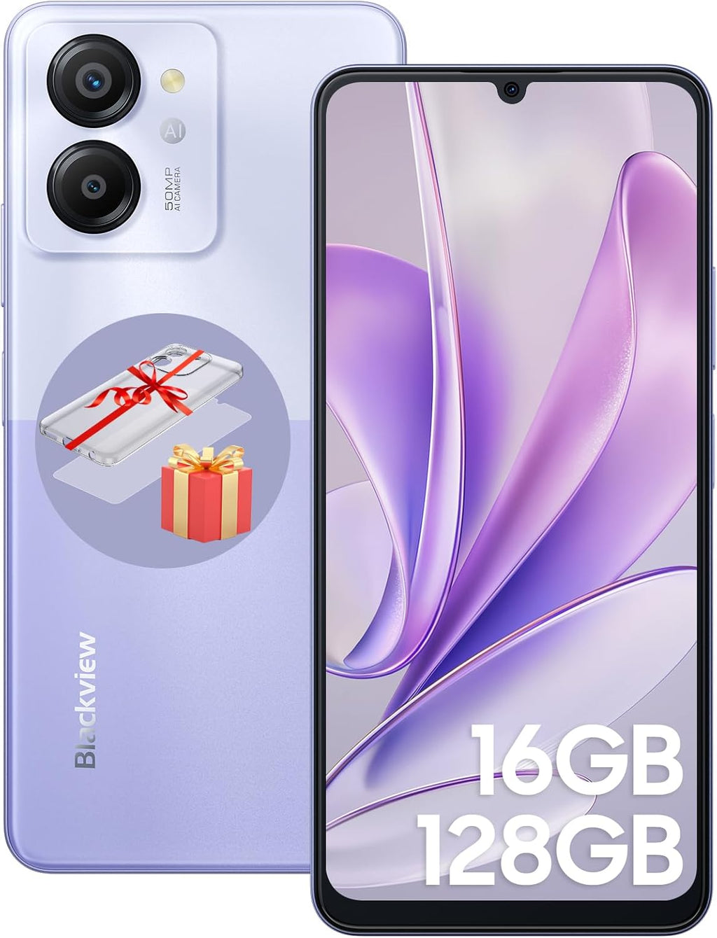 Blackview Color 8 Unlocked Phones, Octa-Core 16GB+128GB/SD 2TB Android Phones, 50MP Camera Mobile Phone, 6000mAh+18W, 6.75" HD+ 90Hz, 3 Card Slots, 4G Dual SIM Phone, Fingerprint ID, T-Mobile Cellphone