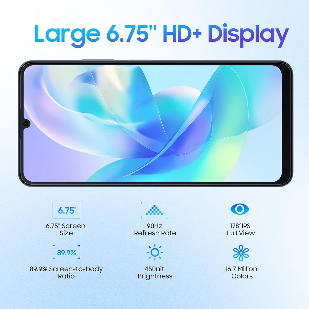 Blackview Color 8 Unlocked Phones, Octa-Core 16GB+128GB/SD 2TB Android Phones, 50MP Camera Mobile Phone, 6000mAh+18W, 6.75" HD+ 90Hz, 3 Card Slots, 4G Dual SIM Phone, Fingerprint ID, T-Mobile Cellphone