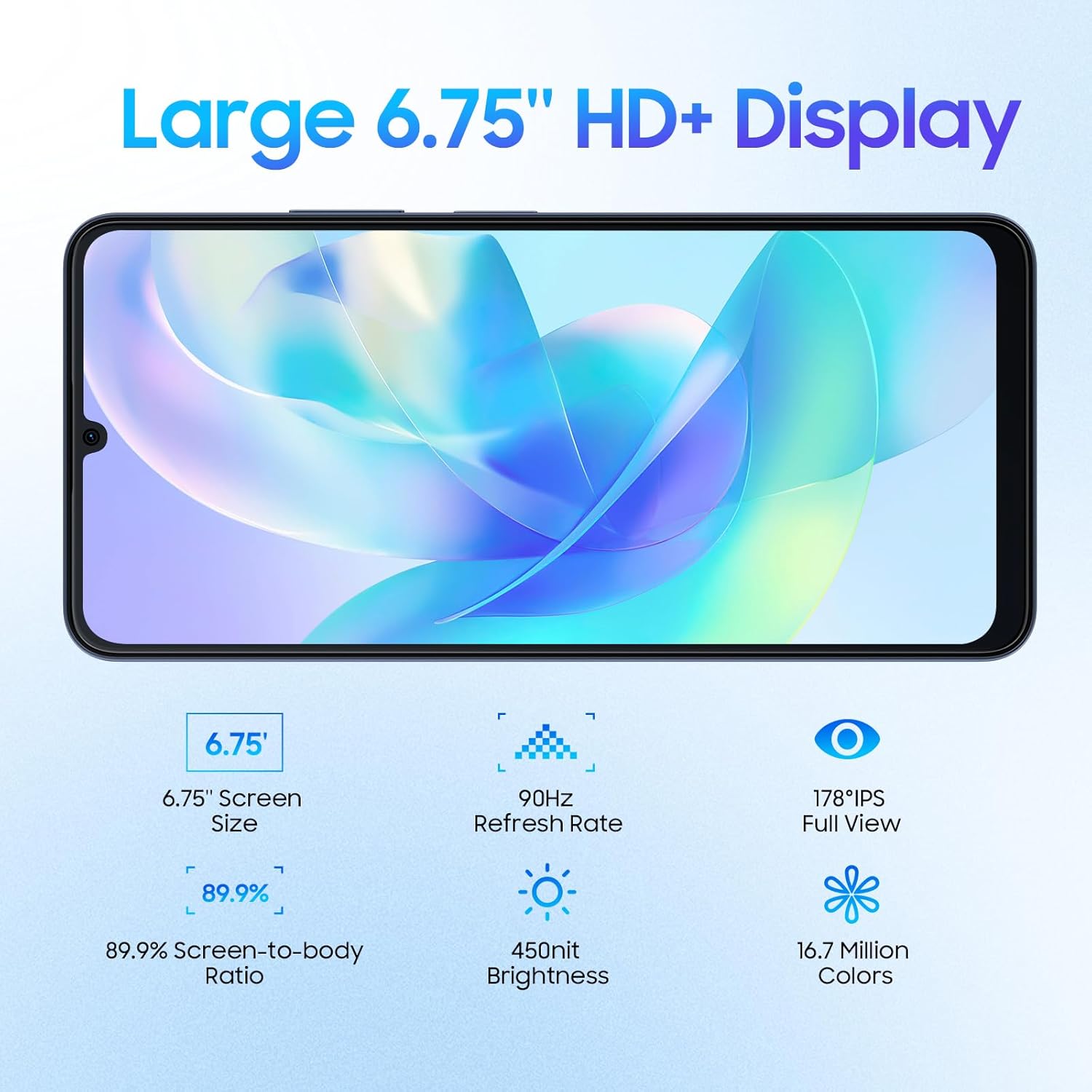 Blackview Color 8 Unlocked Phones, Octa-Core 16GB+128GB/SD 2TB Android Phones, 50MP Camera Mobile Phone, 6000mAh+18W, 6.75" HD+ 90Hz, 3 Card Slots, 4G Dual SIM Phone, Fingerprint ID, T-Mobile Cellphone