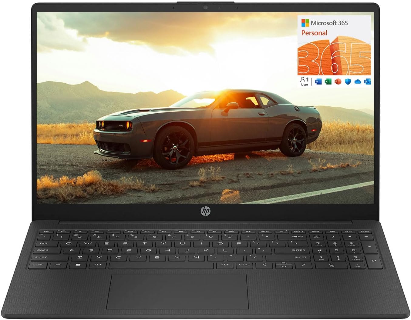 HP 15.6 Portable Laptop Include 1 Year Microsoft 365, HD Display, Intel Quad-Core N200 Processor, 16GB RAM, 128GB Storage, Wi-Fi 5, Webcam, HDMI, Numeric Keypad, Windows 11 Home, Red