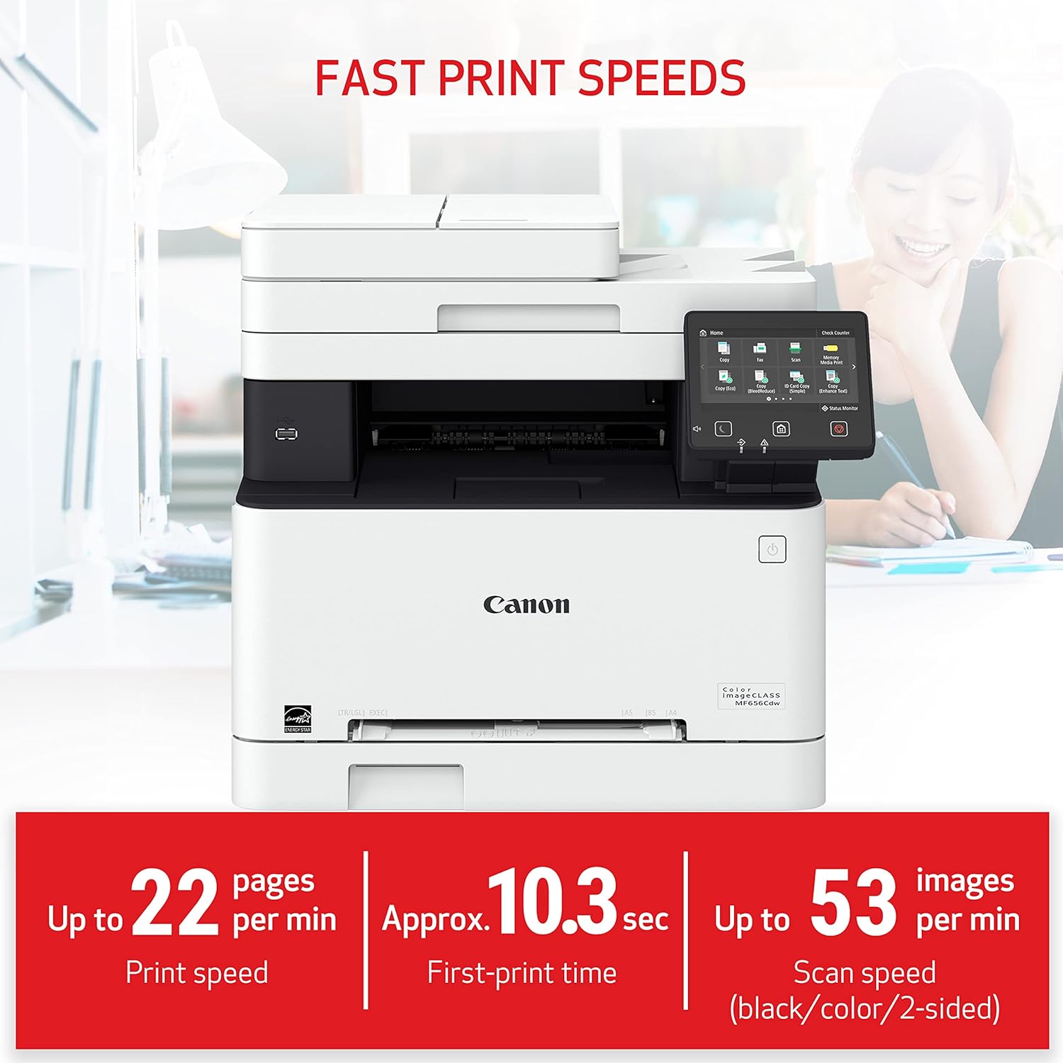 Canon Color imageCLASS MF656Cdw - Wireless Duplex Laser Printer, All-in-One with Copier, Scanner, Fax, Auto Document Feeder, Mobile Ready, 3 Year Limited Warranty, 22 PPM, White