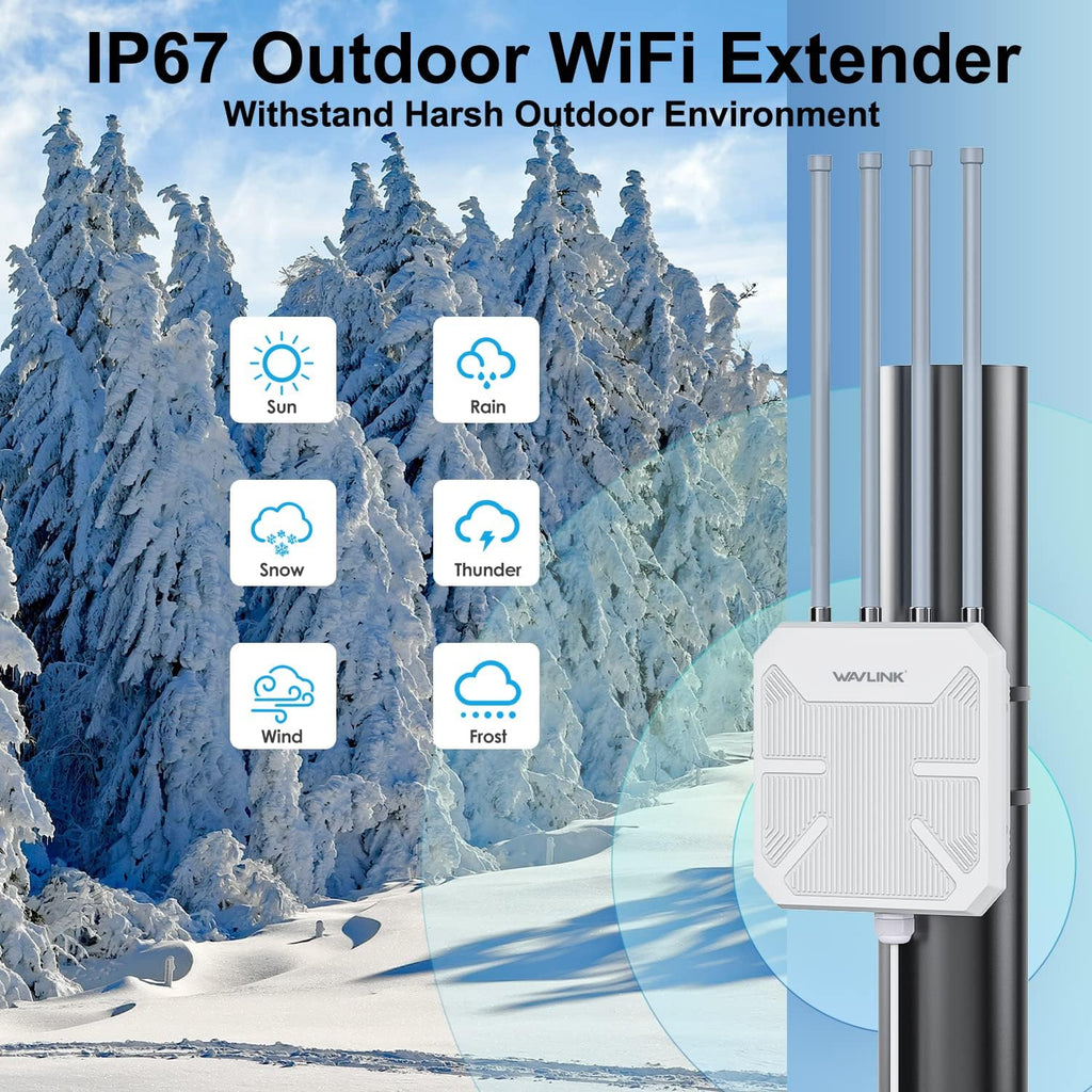 WAVLINK AX1800 Outdoor WiFi 6 Extender, IP67 Weatherproof Outdoor Access Point, High Power Long Range WiFi Extender Signal Booster, 4x8dBi Antennas, Compatible Starlink for Farm, Yard, RV, Campsite