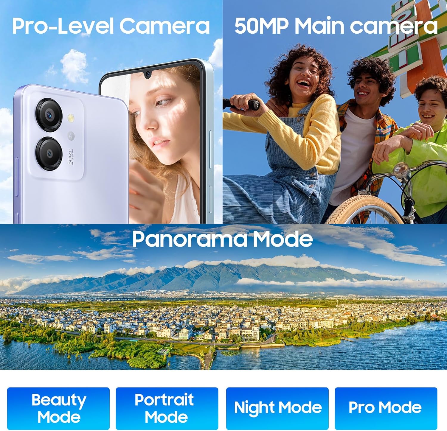 Blackview Color 8 Unlocked Phones, Octa-Core 16GB+128GB/SD 2TB Android Phones, 50MP Camera Mobile Phone, 6000mAh+18W, 6.75" HD+ 90Hz, 3 Card Slots, 4G Dual SIM Phone, Fingerprint ID, T-Mobile Cellphone