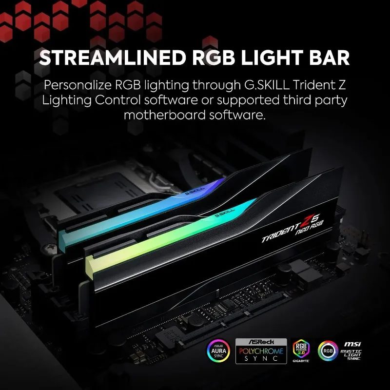 CL30-40-40-96 1.40V Desktop Computer Memory Trident Z5 Neo RGB Series AMD Expo DDR5 RAM 64GB 2x32GB